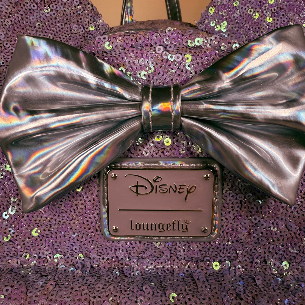 Loungefly Disney Minnie Mouse Lavender Purple Sequin Mini Backpack Bow 2022 - Picture 4 of 11